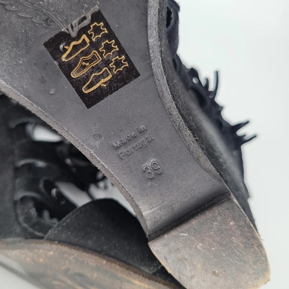 FREE People fringe stud suede wedge heels black shoes 39 US 9 - Picture 10 of 15